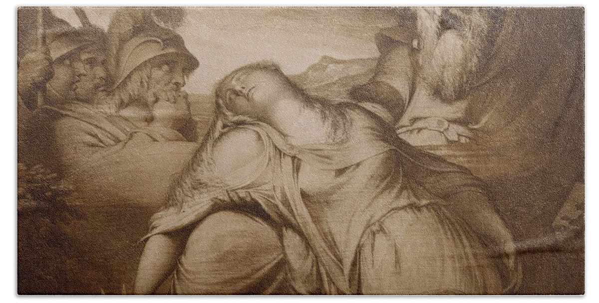 Lear Bath Towel featuring the painting King Lear and Cordelia by James Barry