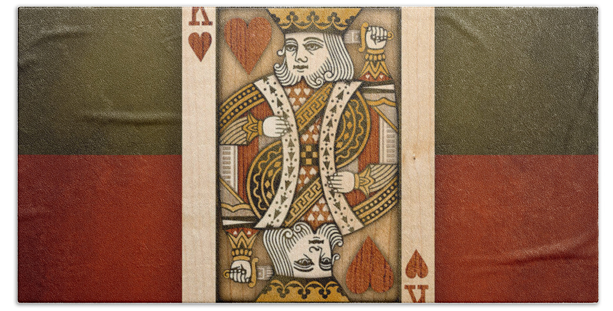 Game Hand Towel featuring the photograph King of Hearts in Wood by YoPedro