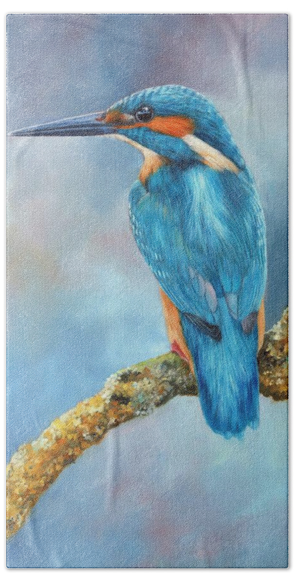 Kingfisher Hand Towel featuring the painting Kingfisher by David Stribbling