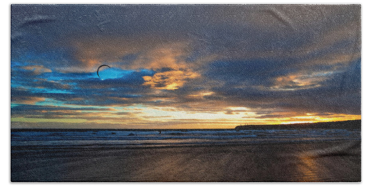 Photography Hand Towel featuring the photograph Kite Surfers On Tramore Beach by Panoramic Images