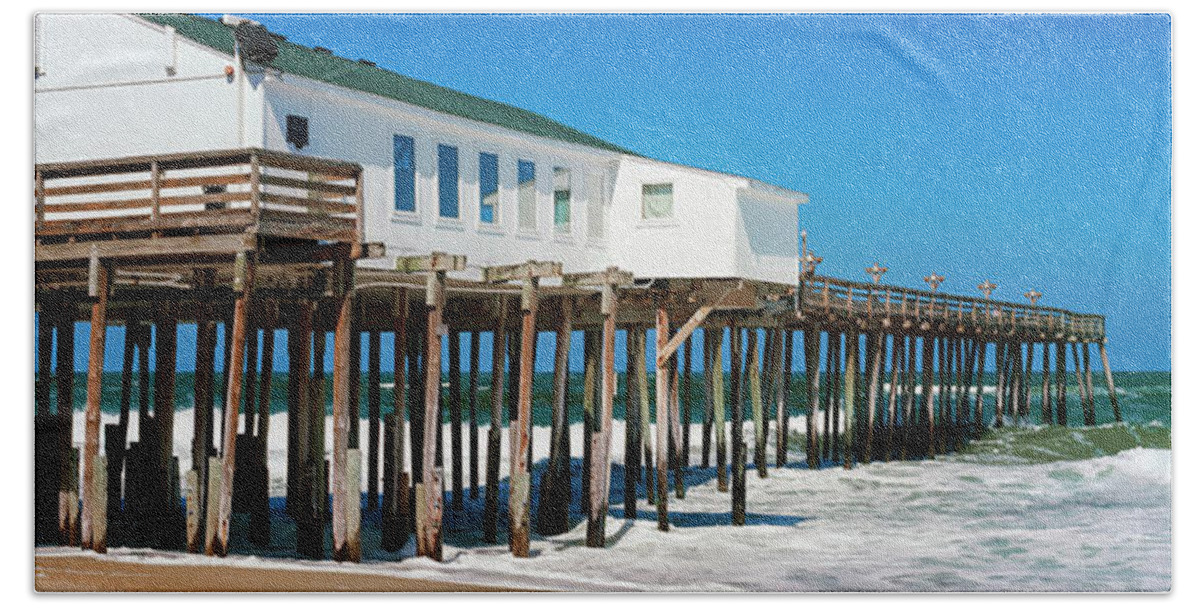 Photography Bath Towel featuring the photograph Kitty Hawk Pier On The Beach, Kitty by Panoramic Images