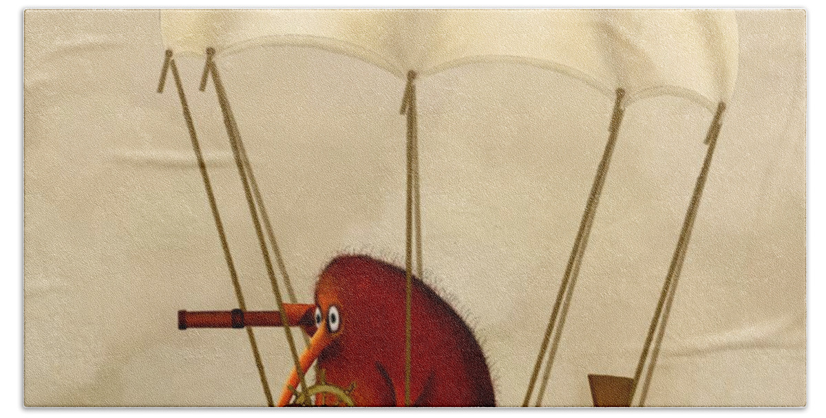 Kiwi Bird Hand Towel featuring the digital art Kiwi Bird Kev's Airship by Marlene Watson