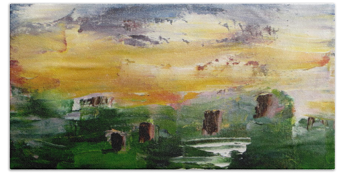 Cemetary Hand Towel featuring the painting Knife Painting Landscape by Patricia Cleasby