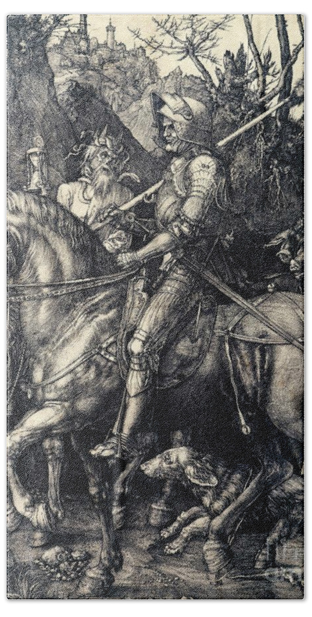 Knight Bath Towel featuring the drawing Knight Death and the Devil by Albrecht Durer