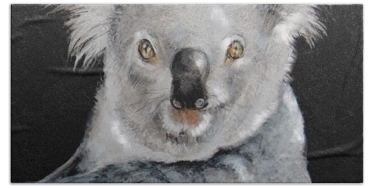Koala Hand Towel featuring the drawing Koala by Jean Cormier