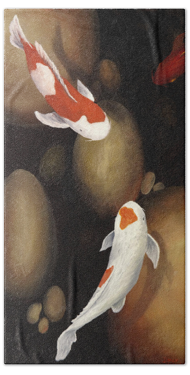Koi Fish Hand Towel featuring the painting Koi by Darice Machel McGuire