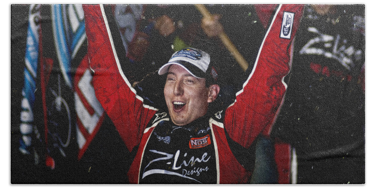 Kyle Busch Hand Towel featuring the photograph Kyle Busch Wins NNS by Kevin Cable