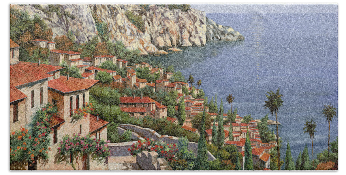Seascape Bath Sheet featuring the painting La Costa by Guido Borelli