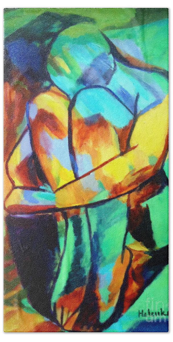 Nude Figures Hand Towel featuring the painting La douleur de vivre by Helena Wierzbicki