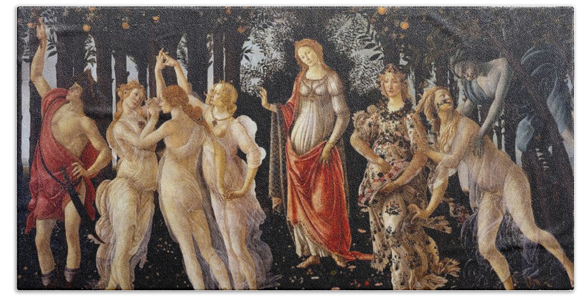 1481-1482 Bath Towel featuring the painting La Primavera - Spring by Sandro Botticelli