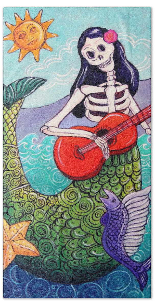 Dia De Los Muertos Bath Towel featuring the painting La Sirena by Candy Mayer