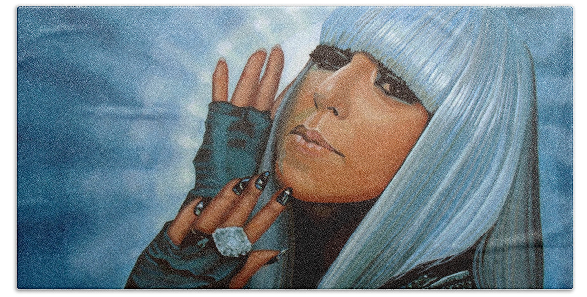 Lady Gaga Hand Towel featuring the painting Lady Gaga Painting by Paul Meijering