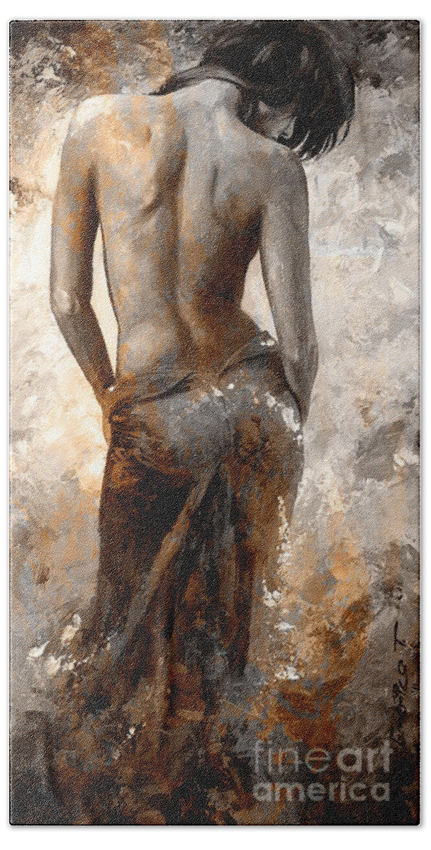 Nude Bath Towel featuring the painting Lady in Red #27 digital colored Rust by Emerico Imre Toth