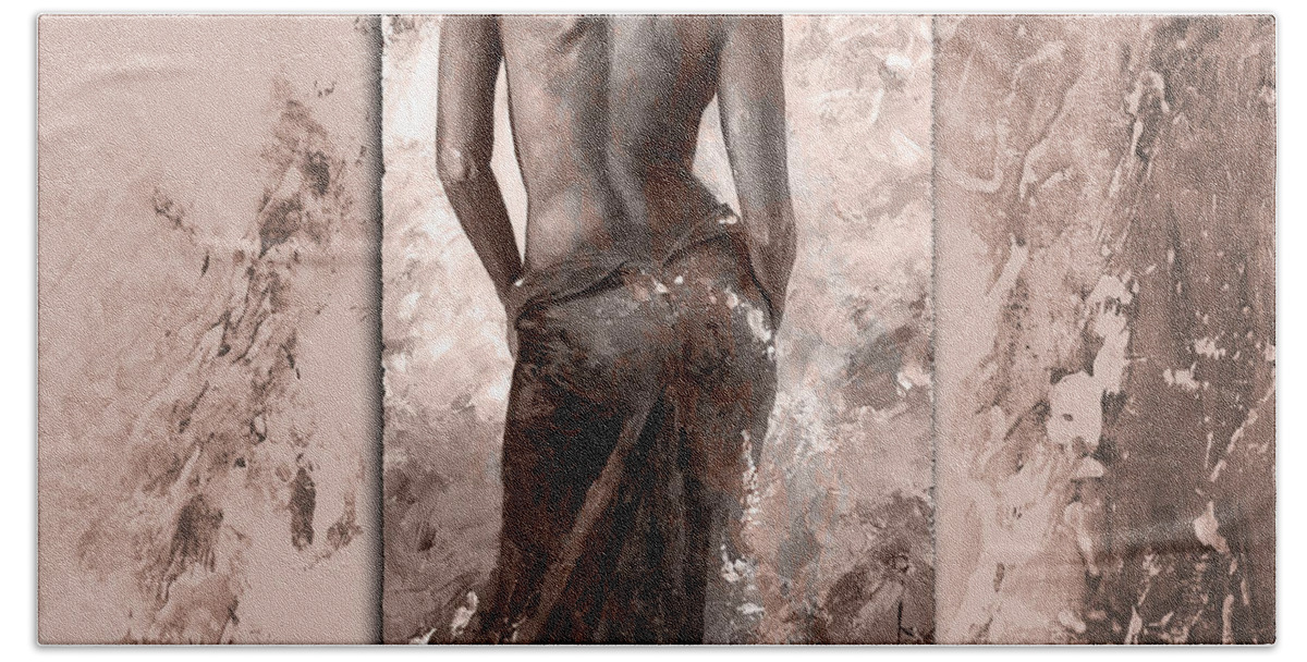 Nude Bath Towel featuring the painting Lady in red 27 style MistyRose by Emerico Imre Toth