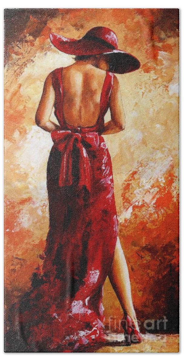 Lady Bath Towel featuring the painting Lady in red 39 by Emerico Imre Toth