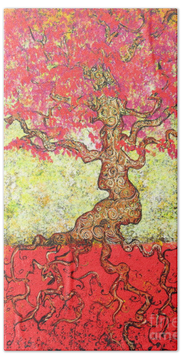 Tree Hand Towel featuring the painting Lady In Red by Stefan Duncan