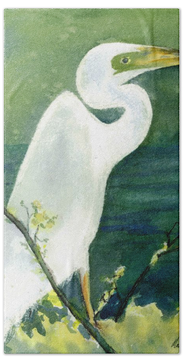 Egret Bath Towel featuring the painting Lady-in-Waiting II by Maria Hunt