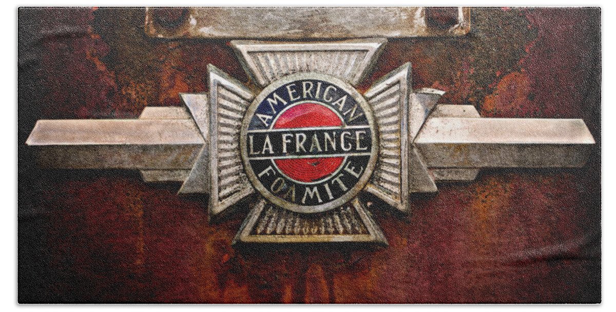 Fire Truck Hand Towel featuring the photograph LaFrance Badge by Mary Jo Allen