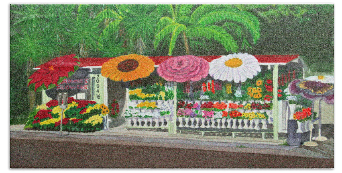 Flowers Hand Towel featuring the painting Laguna Beach Flower Stand by Mike Robles