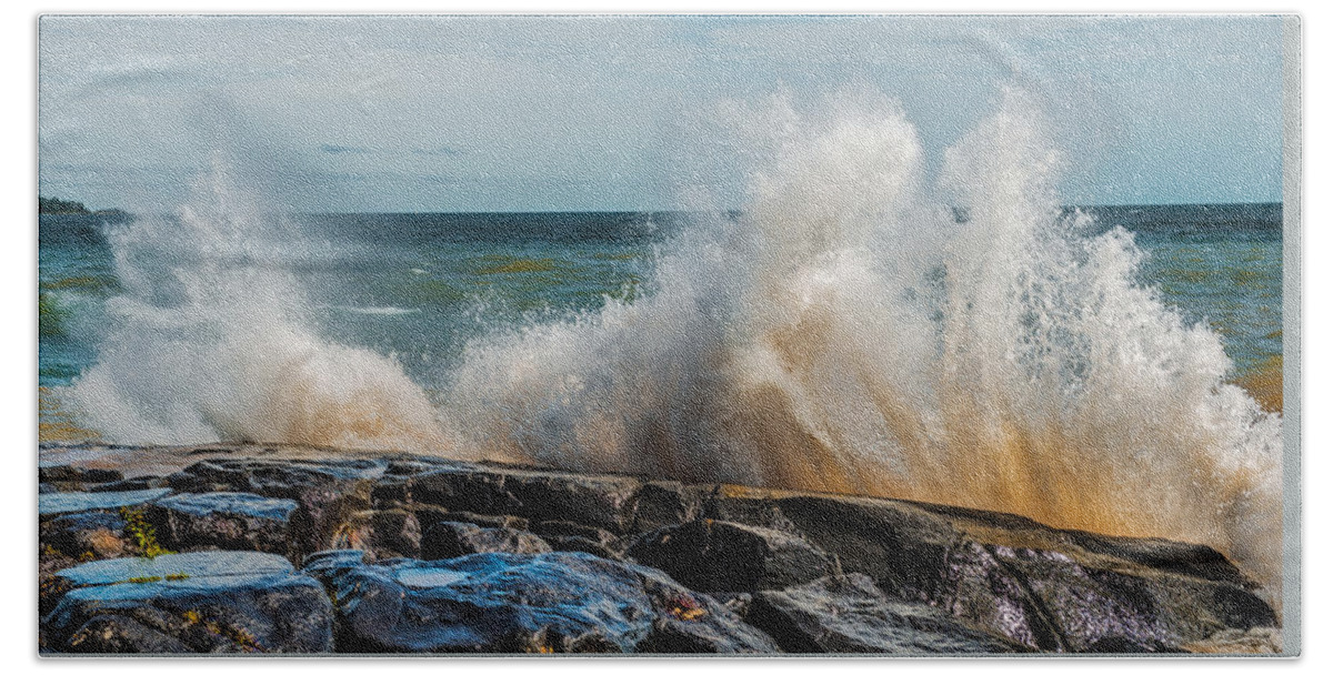 Lake Bath Towel featuring the photograph Lake Superior Waves by Paul Freidlund