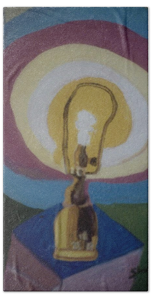 Lamp Hand Towel featuring the painting Lamp without a Shade by Shea Holliman