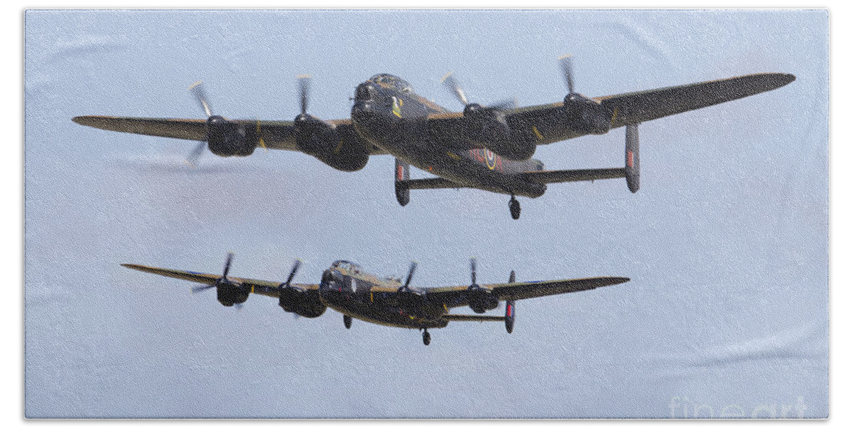 Avro Lancaster Bomber Bath Towel featuring the photograph Lancaster Bombers by Airpower Art