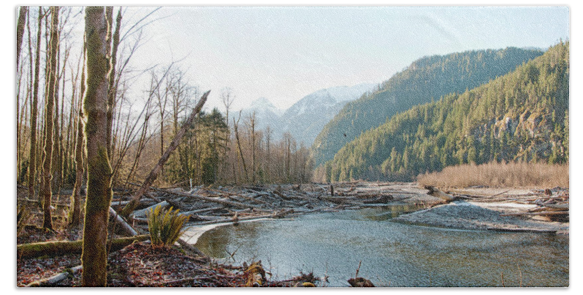 Squamish Hand Towel featuring the photograph Landscape Panorama Of The Squamish River by Leslie Parrott