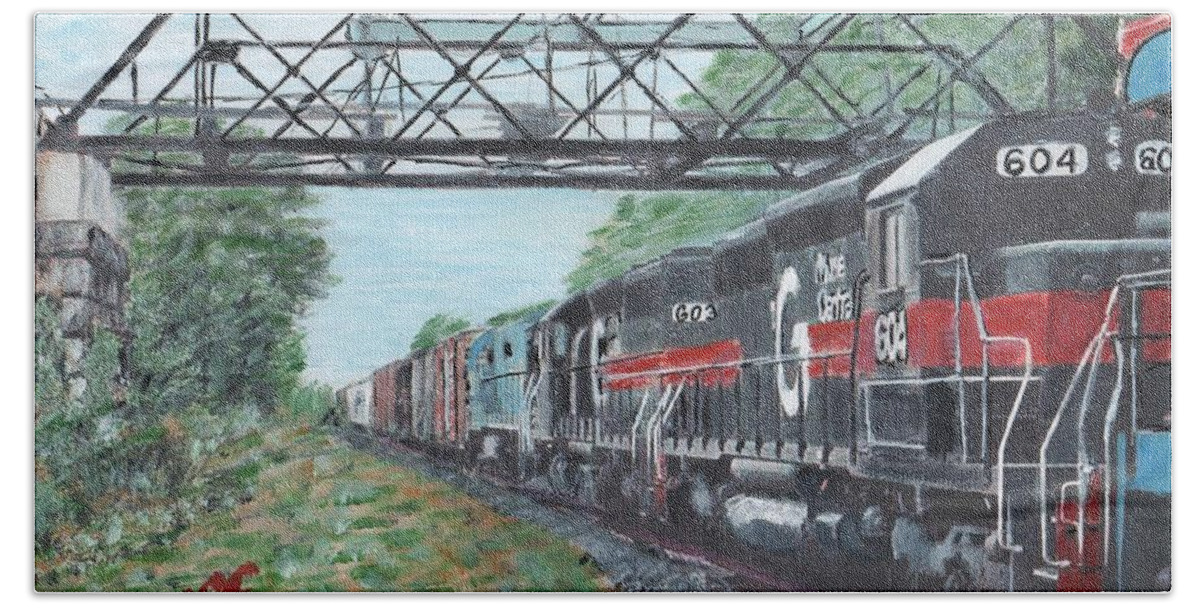 Trains Hand Towel featuring the painting Last Train Under the Bridge by Cliff Wilson