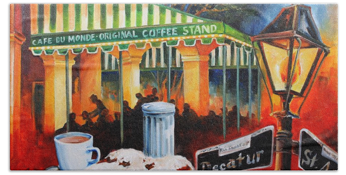 New Orleans Hand Towel featuring the painting Late at Cafe Du Monde by Diane Millsap