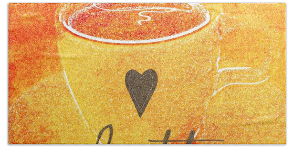 Latte Hand Towel featuring the mixed media Latte by Linda Woods