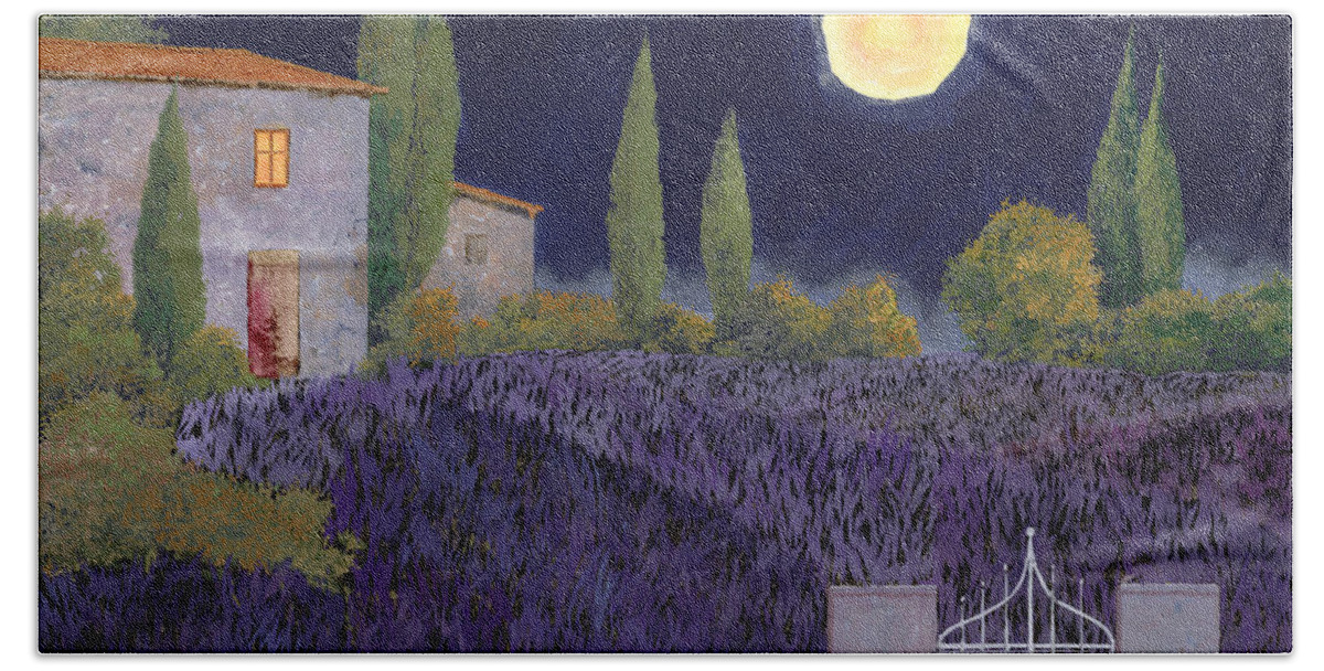 Tuscany Hand Towel featuring the painting Lavanda Di Notte by Guido Borelli