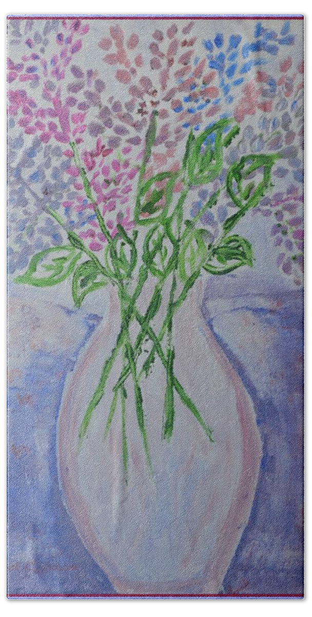 Acrylic Painting Hand Towel featuring the painting Lavendar flowers by Sonali Gangane