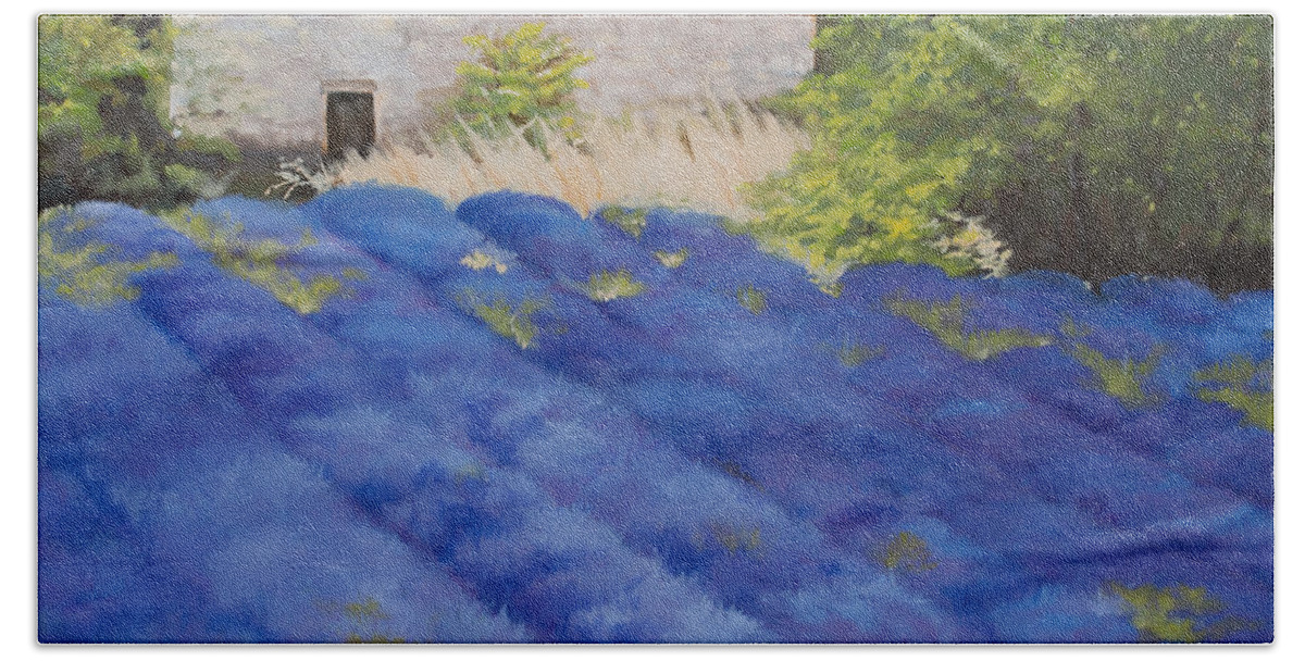 Lavender Bath Towel featuring the painting Lavender Fields by Rebecca Matthews
