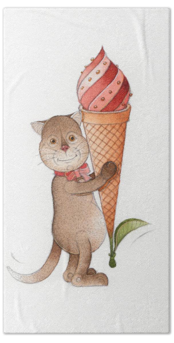 Cats Ice-cream Breakfast Kitchen Birthday Hand Towel featuring the painting Lazy Cats11 by Kestutis Kasparavicius