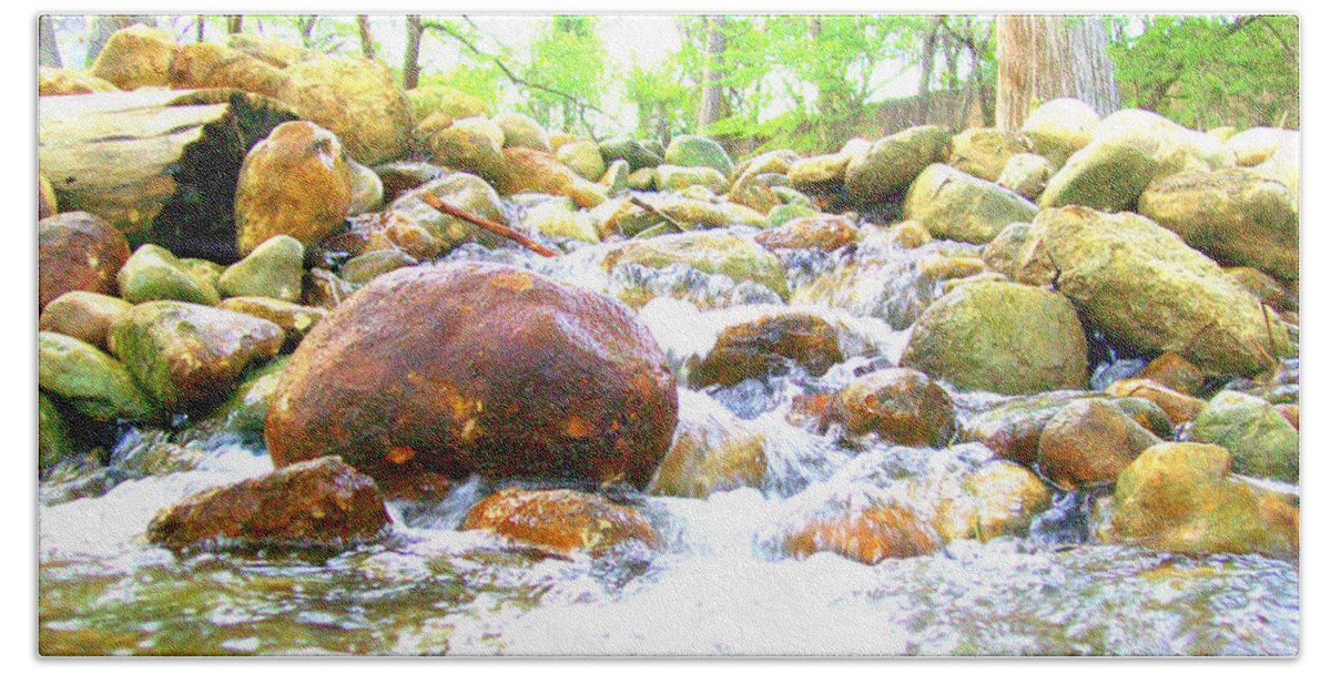 Texas Hill Country Bath Sheet featuring the photograph Lazy Rapids open by Laurette Escobar