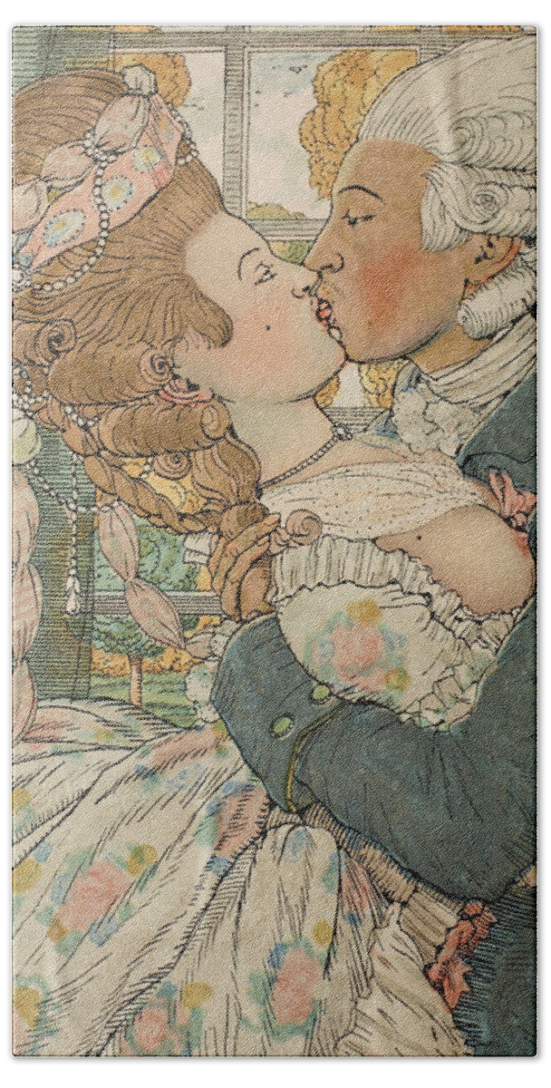Somov Bath Towel featuring the drawing Le Baiser by Konstantin Andreevic Somov