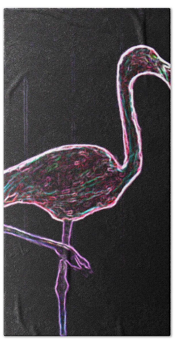 Flamingo Bath Towel featuring the painting Le Flamant Electrique by George Pedro