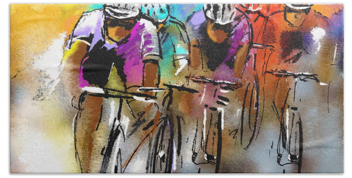 Sports Bath Sheet featuring the painting Le Tour de France 03 by Miki De Goodaboom