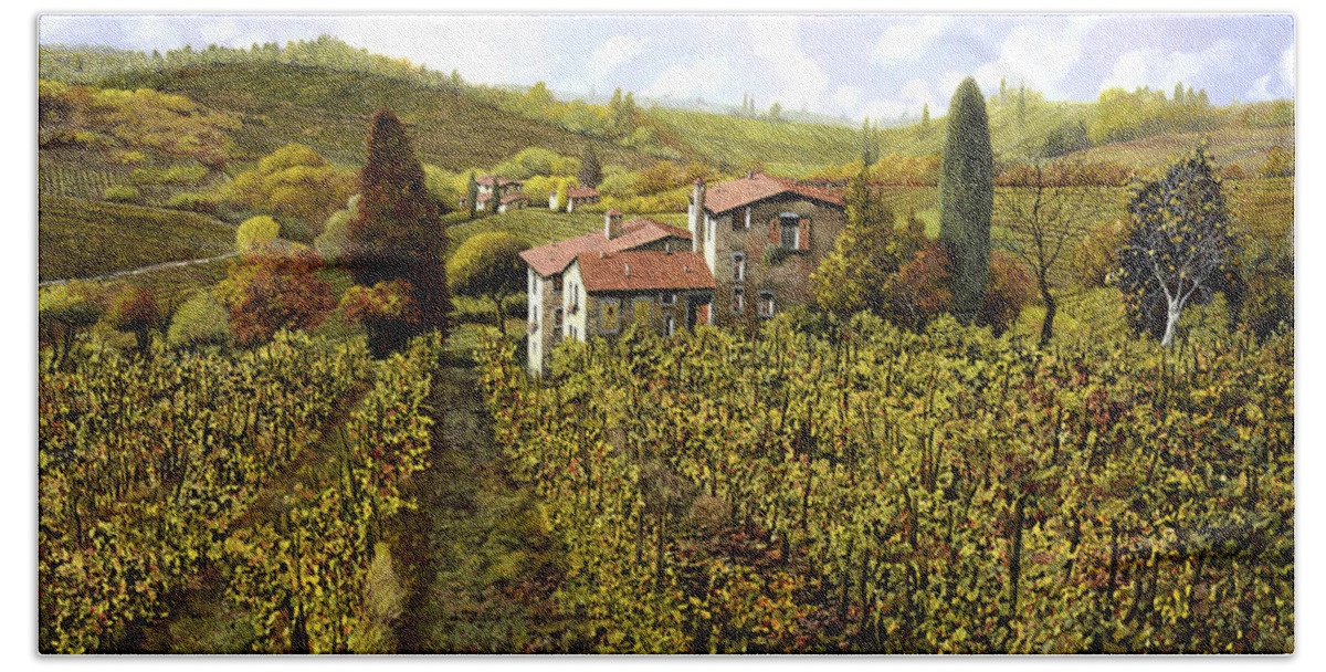 Vineyard Bath Sheet featuring the painting Le Vigne Toscane by Guido Borelli