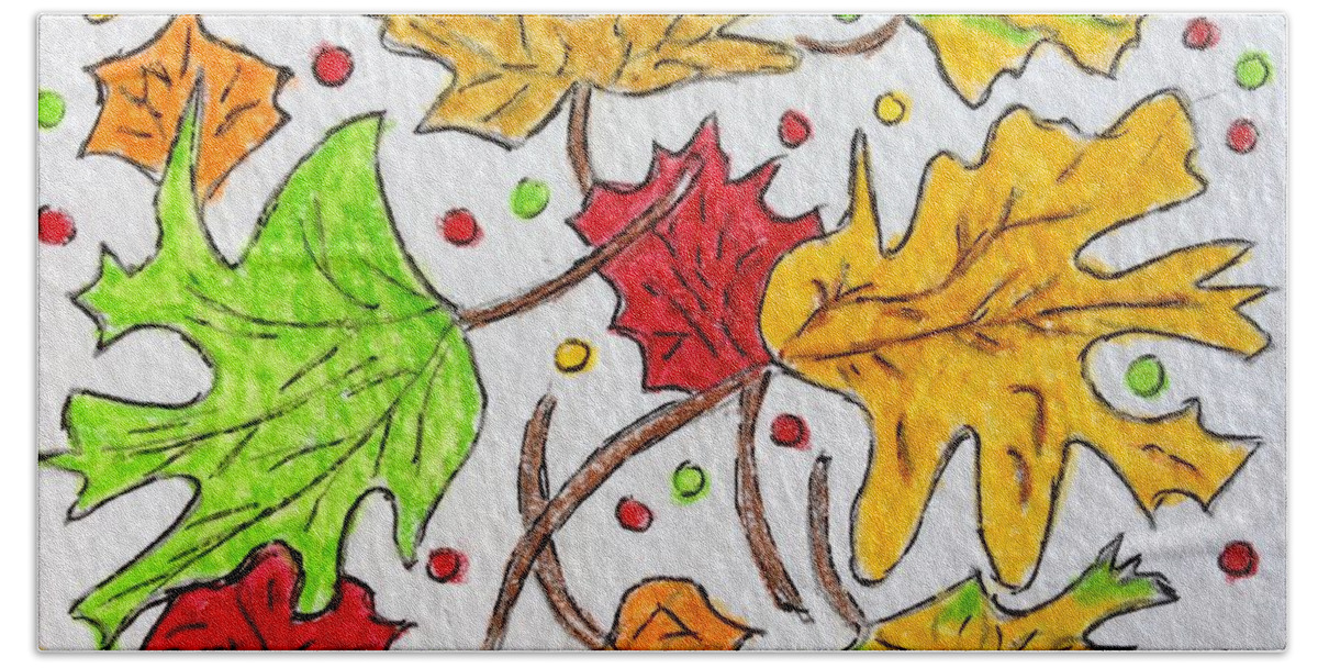 Leaves Hand Towel featuring the painting Leaves are Falling by Kathy Marrs Chandler