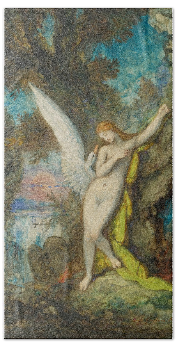 Gustave Moreau Bath Towel featuring the painting Leda and the Swan by Gustave Moreau