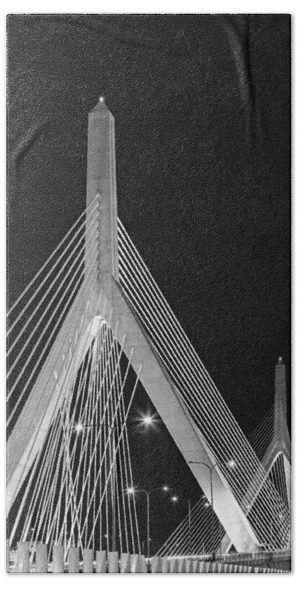 Zakim Hand Towel featuring the photograph Leonard P. Zakim Bunker Hill Memorial Bridge BW II by Susan Candelario