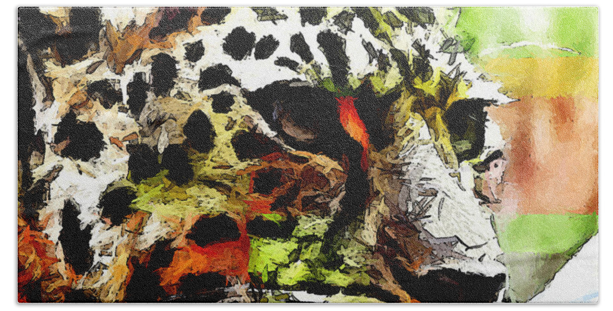 Zedi Bath Towel featuring the painting Leopard - Leopardo by - Zedi -