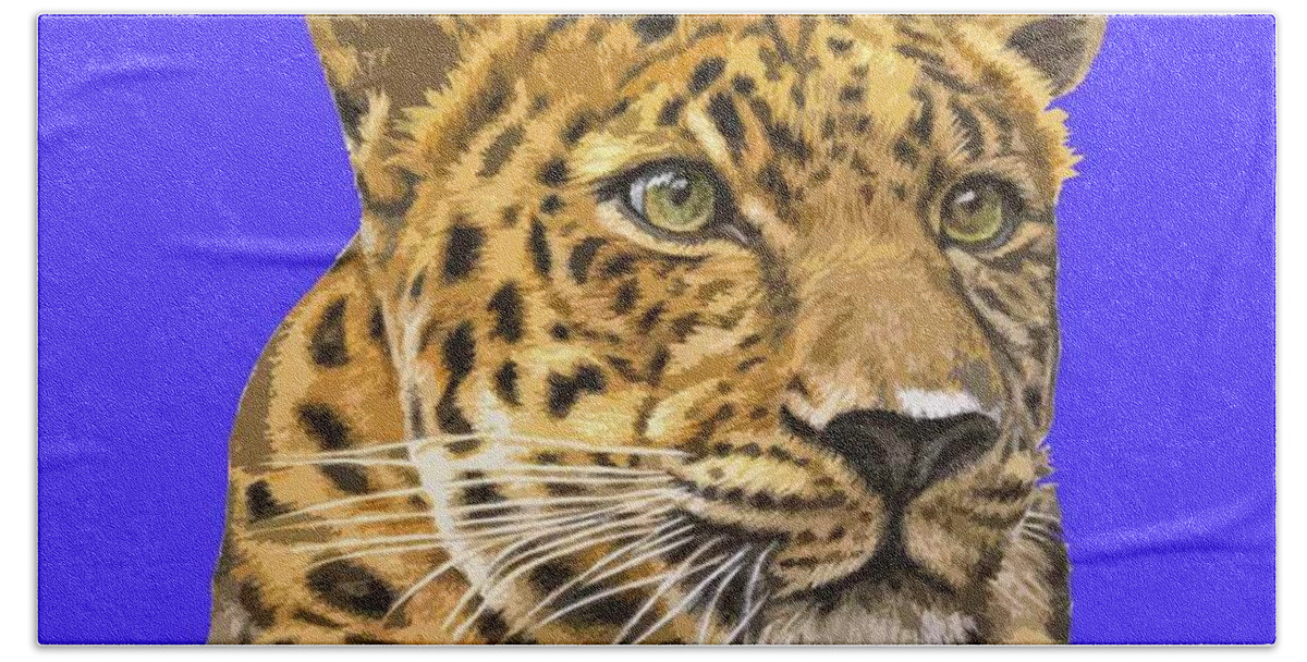 Leopard Bath Sheet featuring the digital art Leopard PopArt Blue by Nicole Zeug