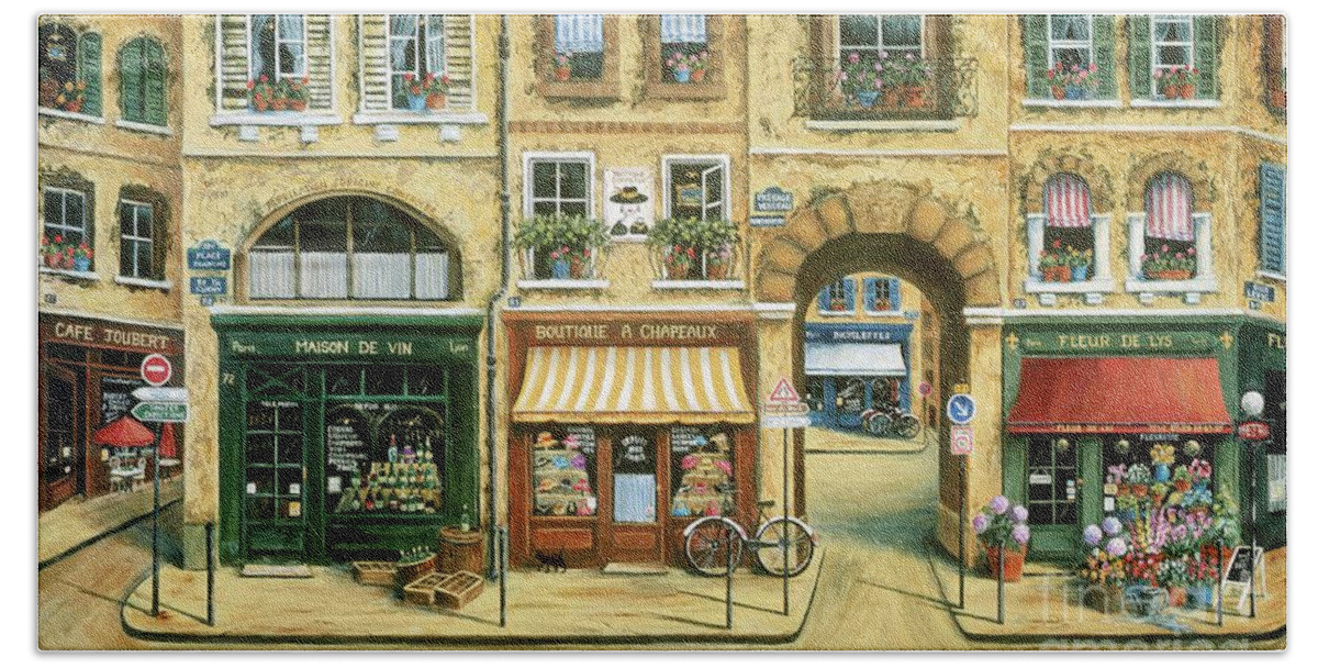 Wine Shop Hand Towel featuring the painting Les Rues de Paris by Marilyn Dunlap