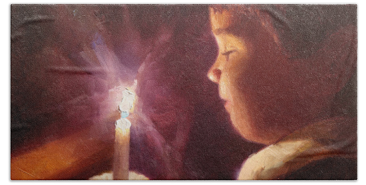 Candle Hand Towel featuring the painting Let Your Light Shine 2 by K Whitworth