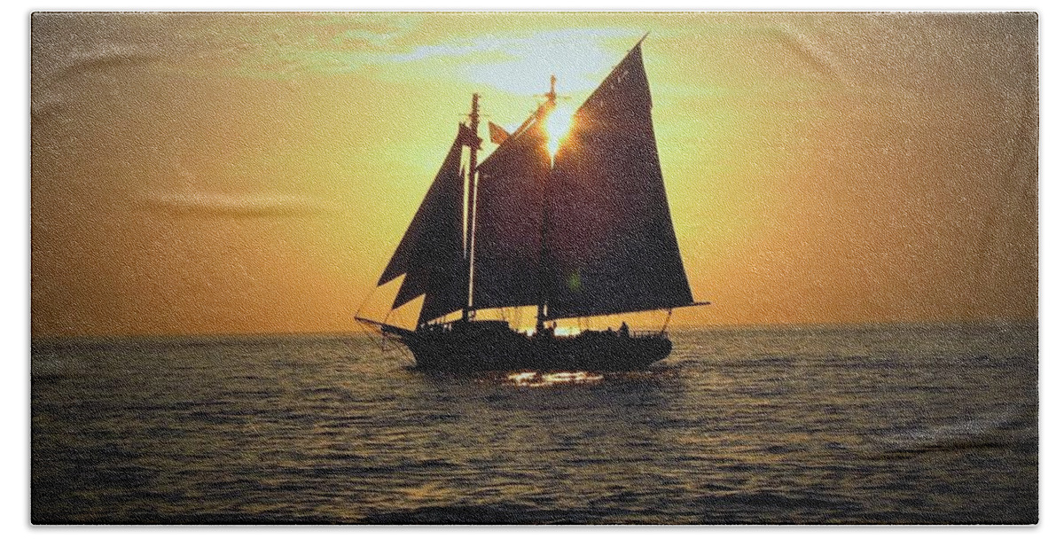 Sailing Hand Towel featuring the photograph A Key West Sail At Sunset by Gary Smith