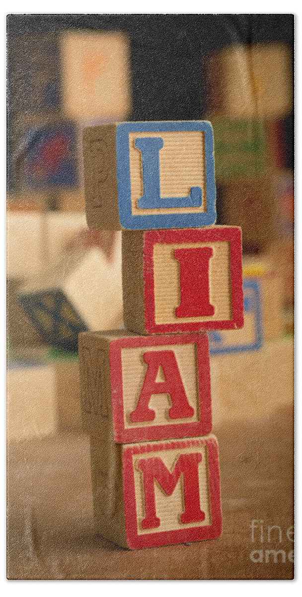 Alphabet Bath Towel featuring the photograph LIAM - Alphabet Blocks by Edward Fielding