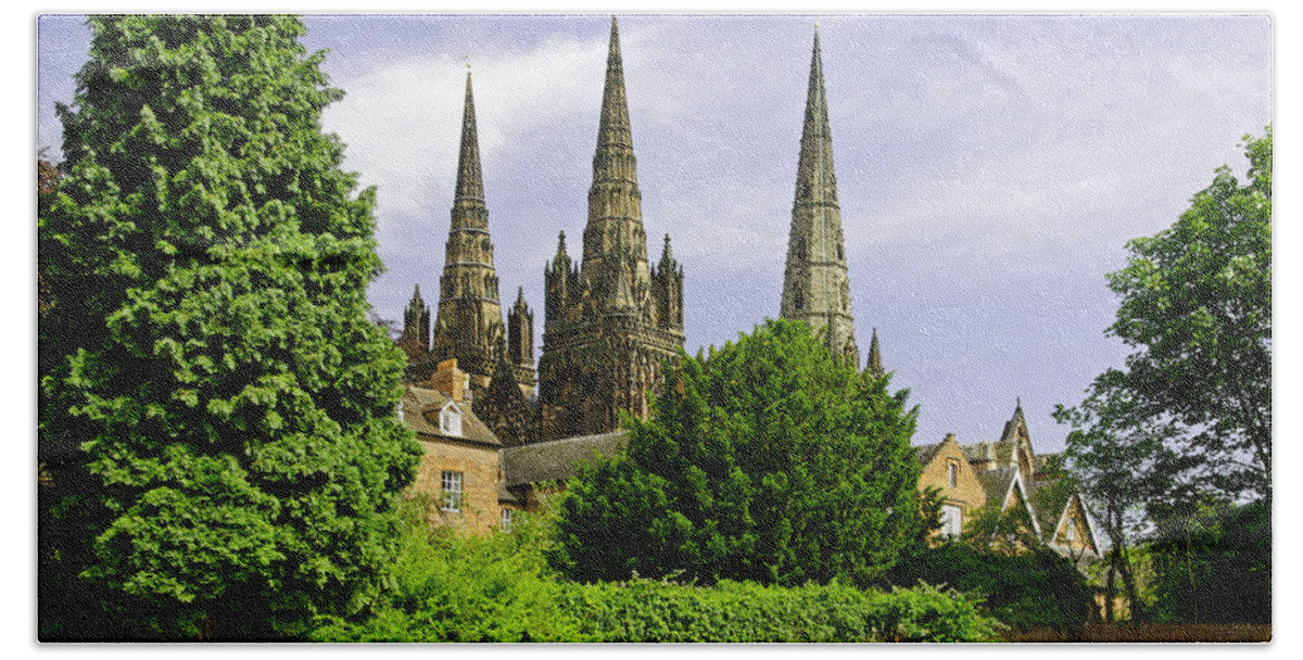 Lichfield Hand Towel featuring the photograph Lichfield Cathedral from the Garden by Rod Johnson