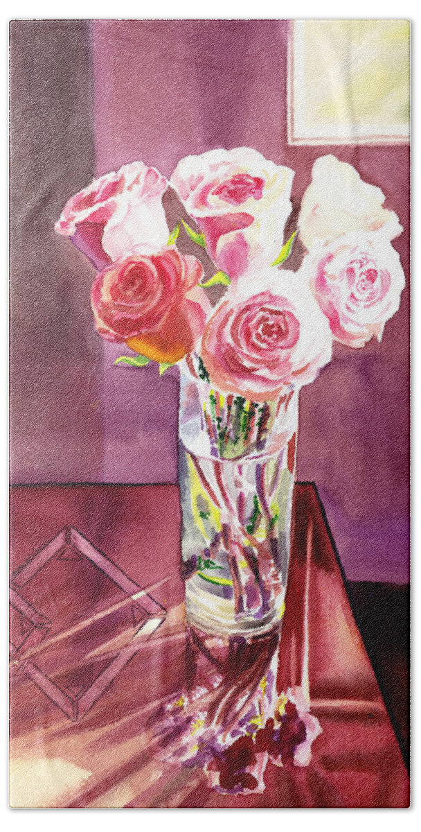 Light Bath Sheet featuring the painting Light And Roses Impressionistic Still Life by Irina Sztukowski